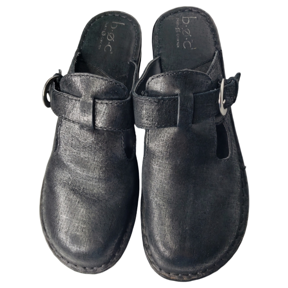 BOC Born Concepts Slip-on Leather Mules Buckle Textured Shiny Clog Profession 10